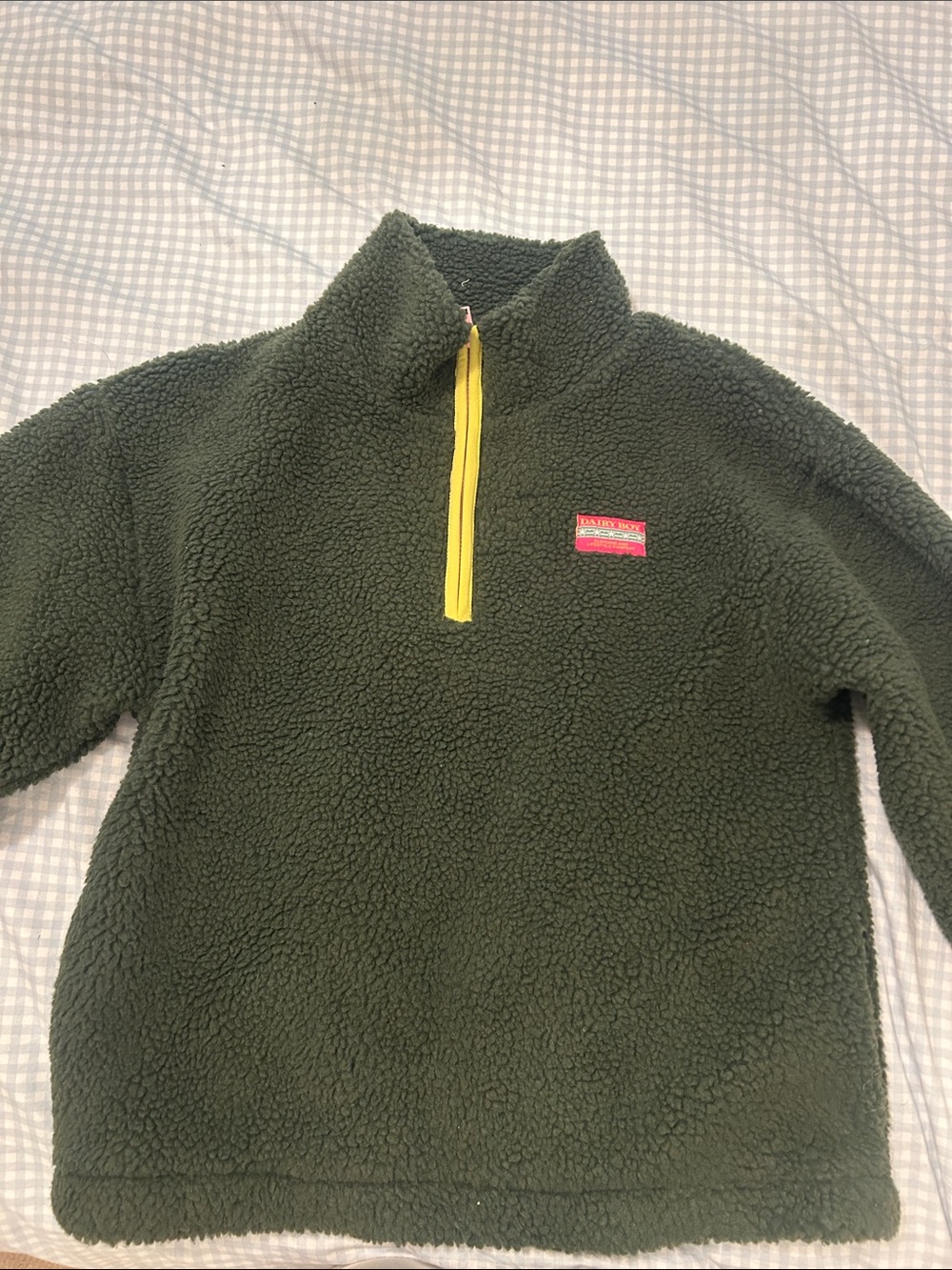 Dairy boy  Olive Green Sherpa Pullover with Yellow Zip